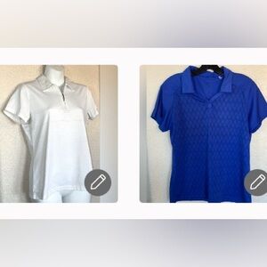 2 GOLF SHIRTS: white IZOD & blue LOPEZ, Short Sleeve, collared. Women’s M